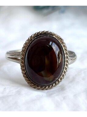 Chalcedony Stone Rope Southwest Style Sterling Silver 925 Vintage Ring - sz 6.5